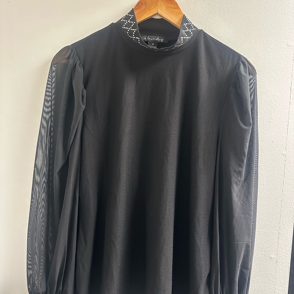 Vince Camuto Black Blouse with Sheer Sleeves
